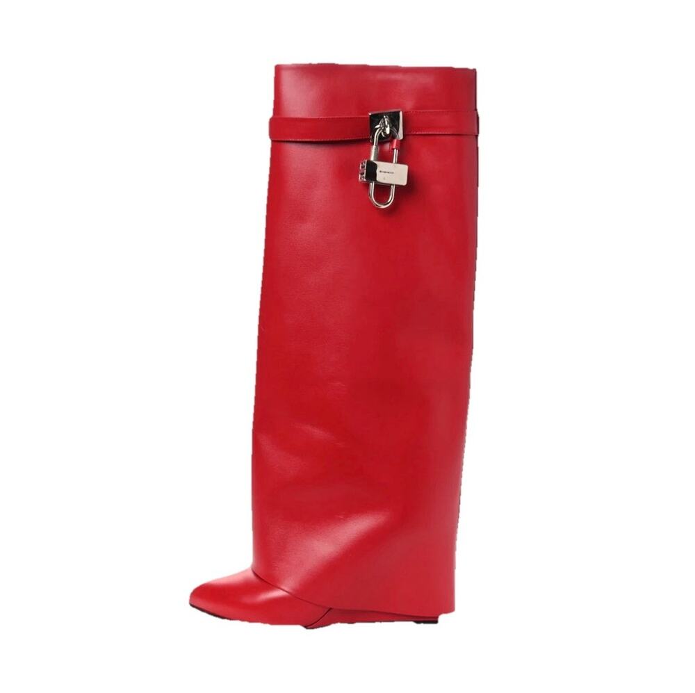 NEW Givenchy Tall Red Leather Shark Lock knee high boots size US 11